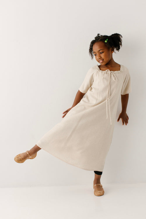 Jenna Girl Lace Trim Peasant Dress