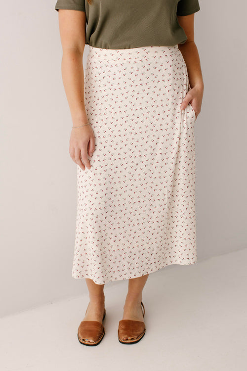 Annette Cherry Print Ribbed Midi Skirt