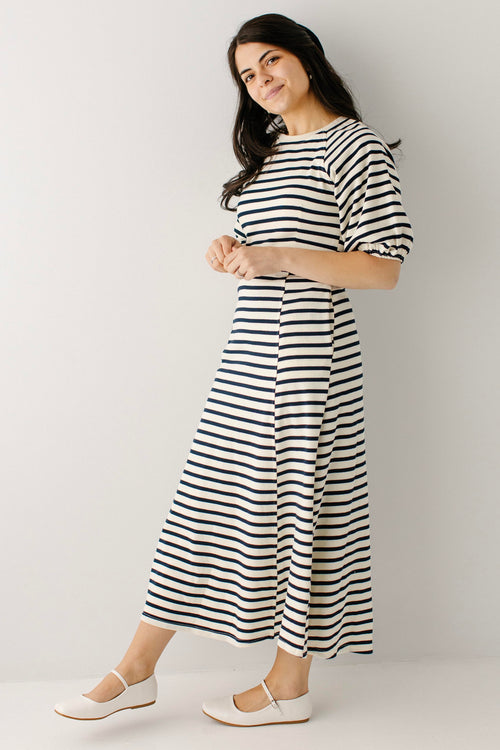 Brunswick Striped Fit & Flare Midi Dress